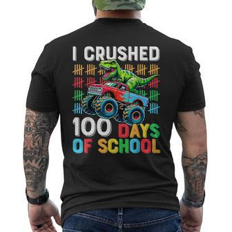 100 Days Of School Monster Truck 100Th Day Of School T-Rex Men's T-shirt Back Print - Seseable