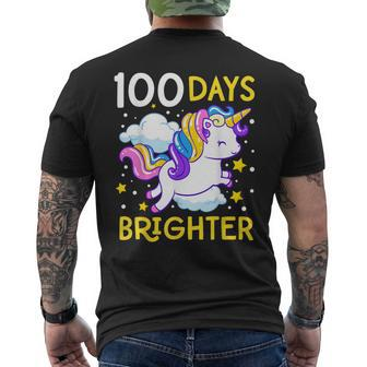 100Th Day Of School Unicorn 100 Days Brighter Kindergarten Men's T-shirt Back Print - Seseable