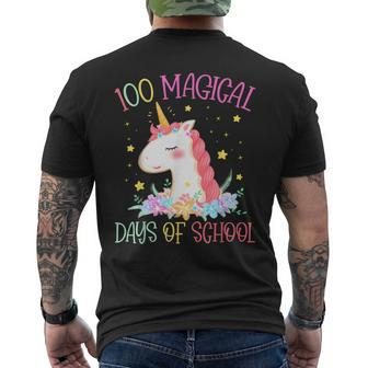 100Th Day Of School Unicorn 100 Magical Days Girls Teacher Men's T-shirt Back Print | Mazezy