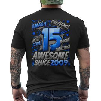 15Th Birthday Comic Style Awesome Since 2009 15 Year Old Boy Men's T-shirt Back Print - Monsterry