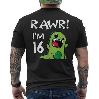 16Th Birthday Sweet 16 Year Old Dinosaur Men's T-shirt Back Print - Monsterry DE