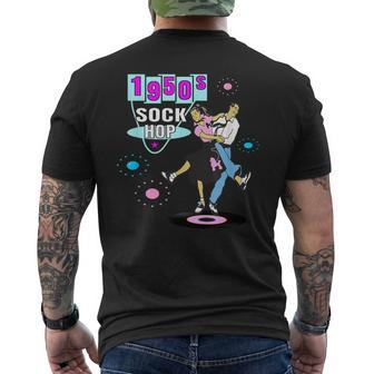 1950S Sock Hop Dance Couple With Aqua Pink Retro Graphics Men's T-shirt Back Print - Monsterry