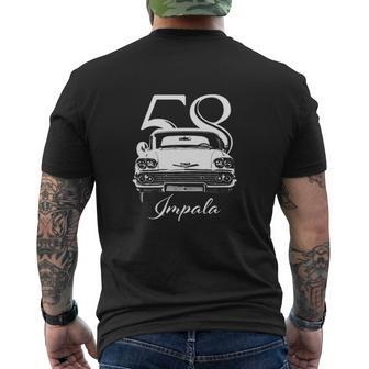 1958 Impala Grill View With Year And Model Name Black Mens Back Print T-shirt - Thegiftio UK