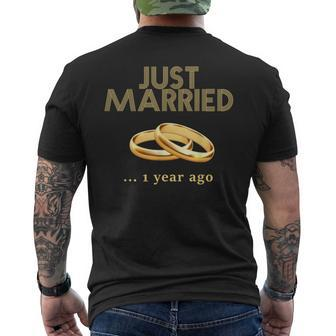 1St Wedding Anniversary Just Married 1 Year Ago Men's T-shirt Back Print - Monsterry CA