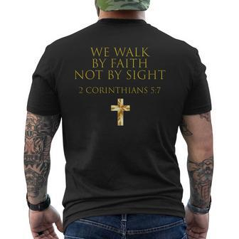 2 Corinthians 57 Bible Verse We Walk By Faith Not By Sight Men's T-shirt Back Print - Monsterry DE