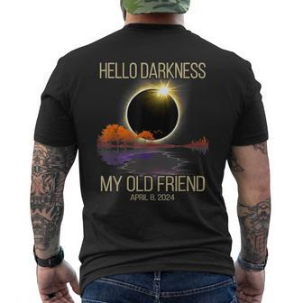 2024 Solar Eclipse April 08 2024 Hello Darkness My Old Men's T-shirt Back Print | Mazezy