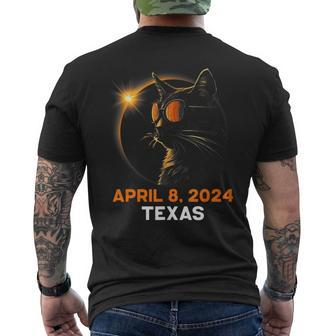 2024 Solar Eclipse Cat Glasses Solar Eclipse Texas April 8 Men's T-shirt Back Print - Thegiftio UK