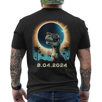 2024 Solar Eclipse Dino With Solar Eclipse Glasses Men's T-shirt Back Print - Monsterry AU
