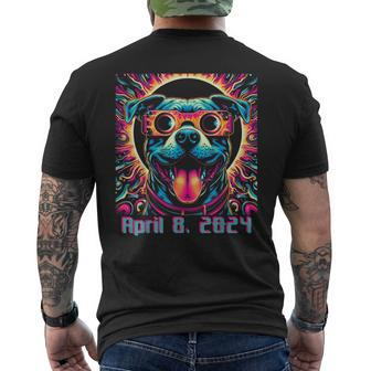 2024 Solar Eclipse Dog Pitbull Wearing Glasses Psychedelic Men's T-shirt Back Print - Monsterry