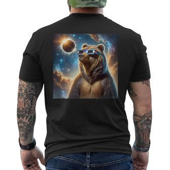 2024 Solar Eclipse Grizzly Bear Wearing Glasses Totality Men's T-shirt Back Print - Monsterry DE
