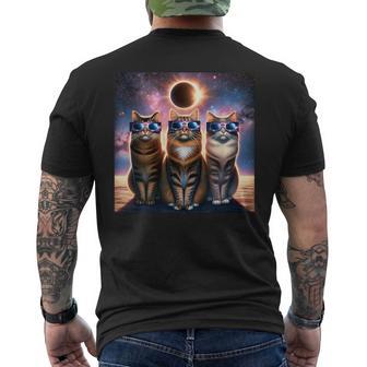 2024 Solar Eclipse Three Cats Wearing Glasses Totality Men's T-shirt Back Print - Monsterry DE