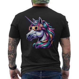 2024 Solar Eclipse Unicorn Wearing Solar Eclipse Glasses Men's T-shirt Back Print - Monsterry