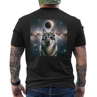 2024 Solar Eclipse Wolf Wearing Glasses Totality Men's T-shirt Back Print | Mazezy
