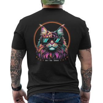 2024 Total Solar Eclipse Cat With Glasses April Date Men's T-shirt Back Print | Mazezy