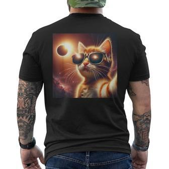 2024 Total Solar Eclipse Cat Taking Selfie Wearing Glasses Men's T-shirt Back Print | Mazezy