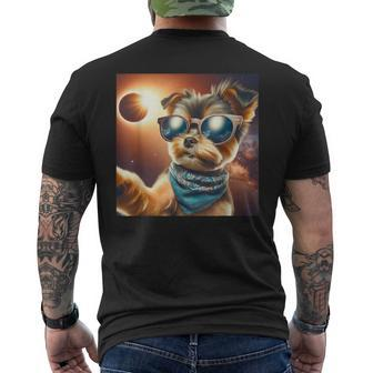 2024 Total Solar Eclipse Dog Taking Selfie Wearing Glasses Men's T-shirt Back Print | Mazezy