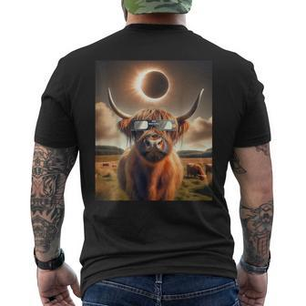 2024 Total Solar Eclipse Highland Cow Wearing Sunglasses Men's T-shirt Back Print - Seseable
