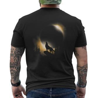 2024 Total Solar Eclipse Wolf Moon And Sun Men's T-shirt Back Print - Monsterry