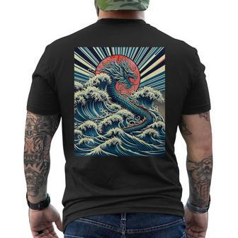 2024 Year Of The Dragon With The Great Wave Off Kanagawa Men's T-shirt Back Print - Monsterry CA