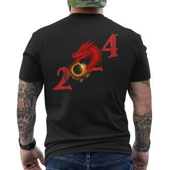 2024 Year Of The Dragon And Total Solar Eclipse Men's T-shirt Back Print - Seseable