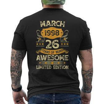 26 Years Old Vintage March 1998 26Th Birthday Mens Men's T-shirt Back Print | Mazezy AU