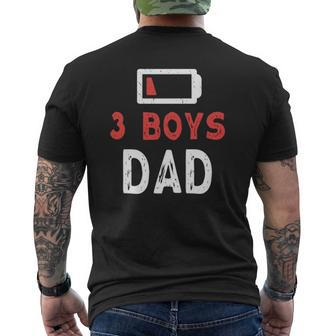 3 Boys Dad Low Battery Three Boys Dad Father's Day Mens Back Print T-shirt | Mazezy
