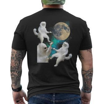 3 Cats Moon Three Cats Howling At Moon Meme Cat Men's T-shirt Back Print - Monsterry