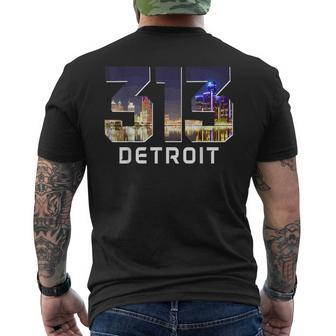 313 Detroit Area Code Night Skyline Vintage Pride Michigan Men's T-shirt Back Print - Monsterry AU