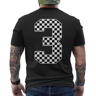 3Rd Birthday Race Car Three 3 Year Old Checkered Flag Men's T-shirt Back Print - Monsterry