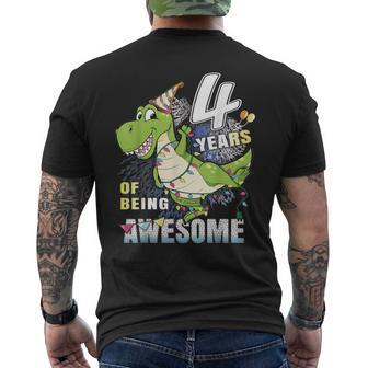 4 Year Old Boys 4Th Bday Dinosaur Dino Fourth Birthday Men's T-shirt Back Print - Thegiftio UK
