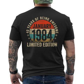 40 Years Old Vintage January 1984 40Th Birthday Retro Men's T-shirt Back Print - Seseable