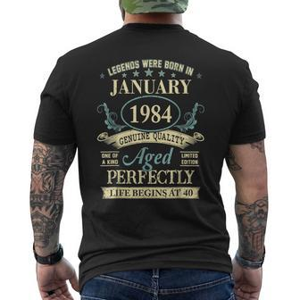 40 Yrs Old 40Th Birthday Legends Born In January 1984 Men's T-shirt Back Print | Mazezy