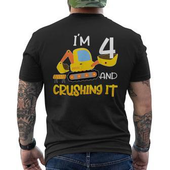 4Th Birthday Four 4Yr Construction Lover 4 Years Old Boy Men's T-shirt Back Print - Thegiftio UK
