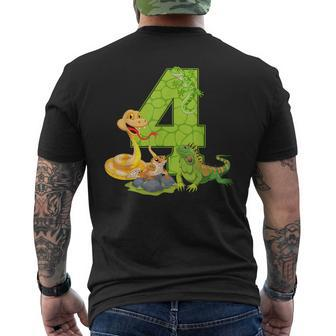 4Th Birthday Snake Lizard Reptile 4 Year Old Birthday Party Men's T-shirt Back Print - Monsterry