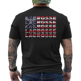4Th Of July Lacrosse Stick Lax American Flag Patriotic Men's T-shirt Back Print - Monsterry