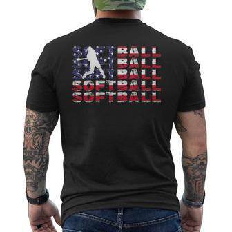 4Th Of July Softball American Flag Vintage Patriotic Men's T-shirt Back Print - Seseable
