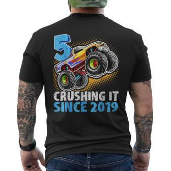5 Crushing It Since 2019 Monster Truck 5Th Birthday Boys Men's T-shirt Back Print | Mazezy