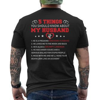 5 Thing You Should Know About My Husband Lineman Men's T-shirt Back Print | Mazezy