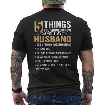 5 Things You Should Know About My Husband List Mens Back Print T-shirt - Thegiftio UK