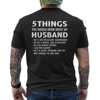 5 Things You Should Know About My Husband V2 Mens Back Print T-shirt - Thegiftio UK