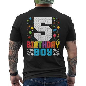 5Th Birthday Boys Master Builder Five Years Blocks Building Men's T-shirt Back Print - Seseable
