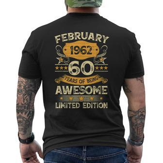 60 Year Old Vintage February 1962 60Th Birthday Mens Back Print T-shirt - Thegiftio UK