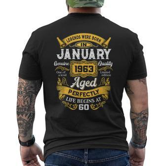 60 Years Old Legends Born In January 1963 60Th Bday Mens Back Print T-shirt | Seseable CA