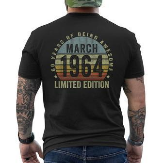 60 Years Old Vintage March 1964 60Th Birthday Retro Men's T-shirt Back Print - Seseable