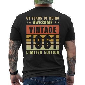 61Th Birthday 61 Years Of Being Awesome Vintage 1961 Mens Back Print T-shirt - Thegiftio UK