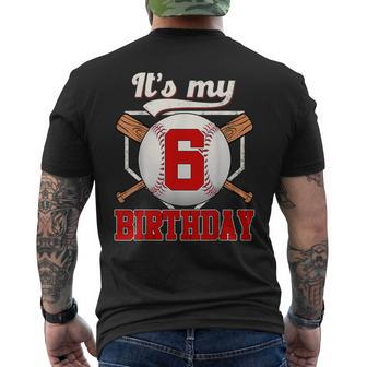 6Th Baseball Birthday Boy Player 6 Years Old Baseball Sport Men's T-shirt Back Print - Monsterry