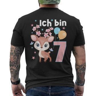 7 Jahre Alt Ich Bin 7 Hirsch Deer 7Th Birthday Black T-Shirt mit Rückendruck - Seseable