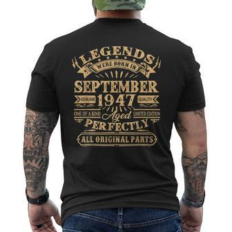 75 Years Old Legends Were Born In September 1947 Mens Back Print T-shirt - Thegiftio UK