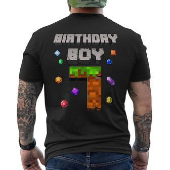 7Th Birthday Boy 7 Video Gamer Pixel Number Seven Bday Party Men's T-shirt Back Print - Monsterry