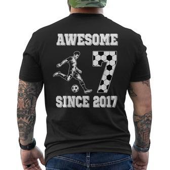 7Th Birthday Boy Awesome Since 2017 Soccer 7 Years Old Men's T-shirt Back Print | Mazezy